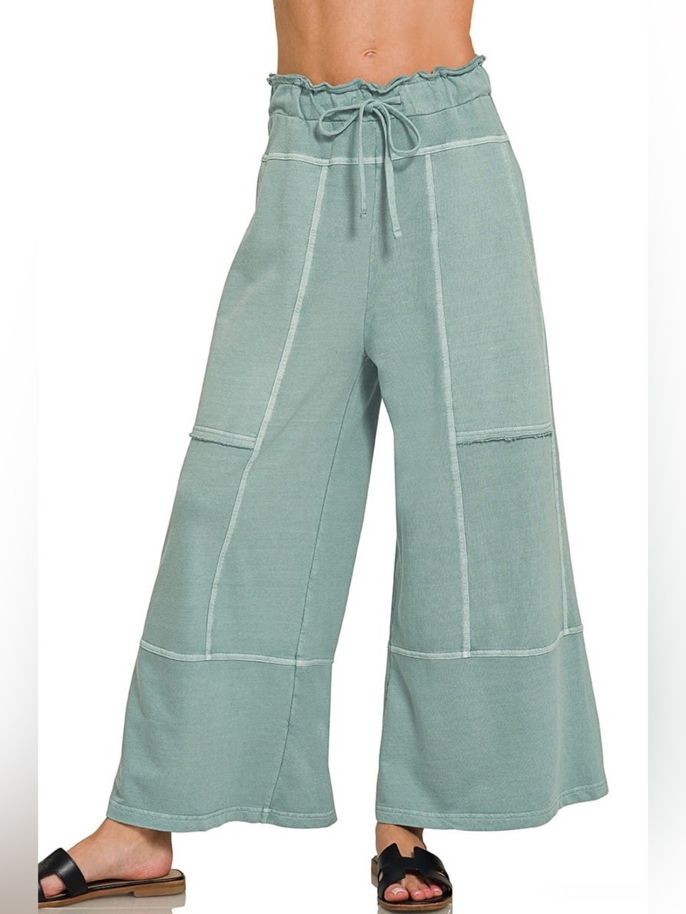 NWOT Zenana French Terry Exposed Seam Patchwork Pant Women's size S